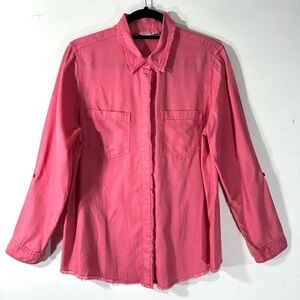 2/$35 Chico’s Twill Fringe Button Front Shirt Rose Lyocell
